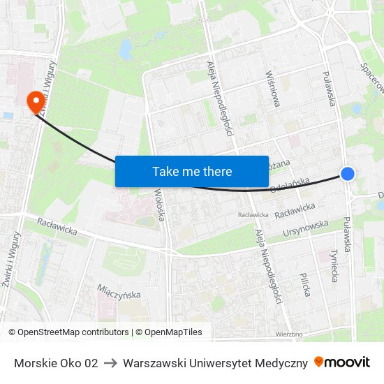 Morskie Oko 02 to Warszawski Uniwersytet Medyczny map