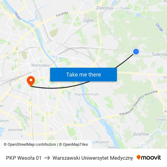 PKP Wesoła 01 to Warszawski Uniwersytet Medyczny map