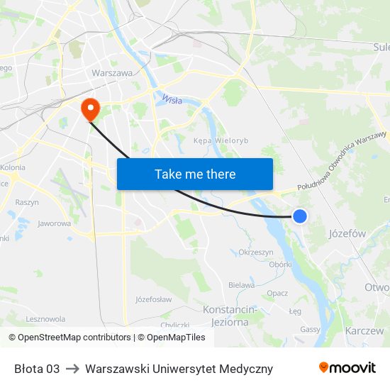 Błota to Warszawski Uniwersytet Medyczny map