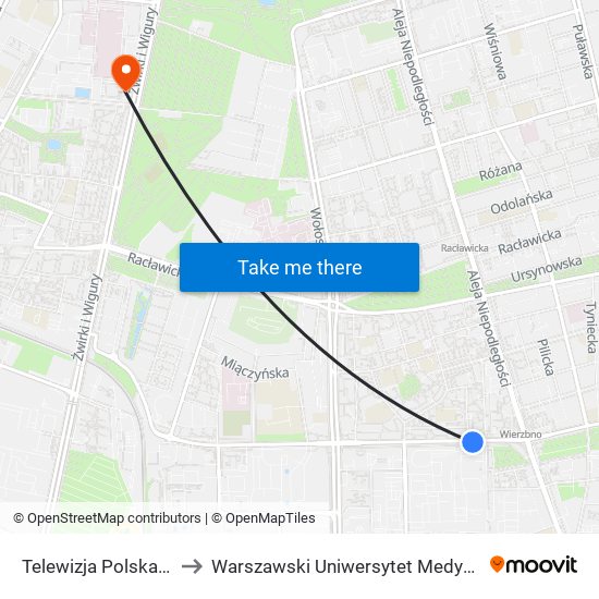 Telewizja Polska 01 to Warszawski Uniwersytet Medyczny map