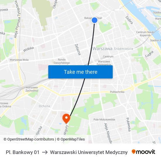 Pl. Bankowy to Warszawski Uniwersytet Medyczny map