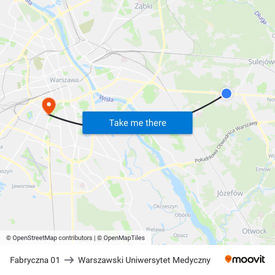 Fabryczna 01 to Warszawski Uniwersytet Medyczny map