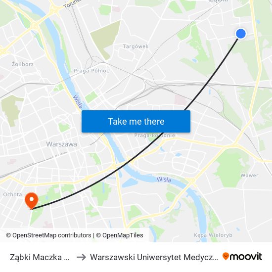 Ząbki Maczka 03 to Warszawski Uniwersytet Medyczny map