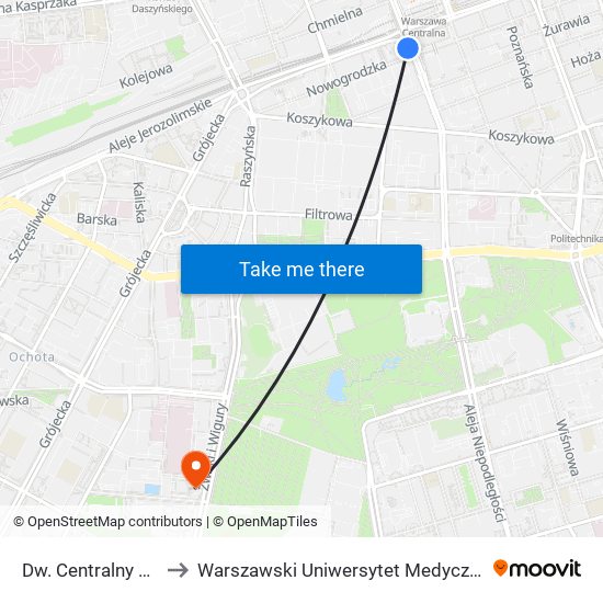 Dw. Centralny to Warszawski Uniwersytet Medyczny map