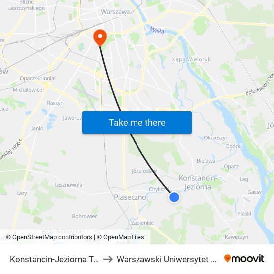 Konstancin-Jeziorna Tabita 01 to Warszawski Uniwersytet Medyczny map