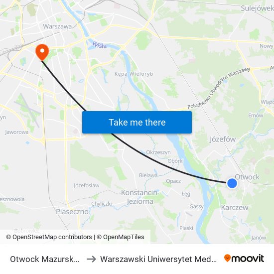 Otwock Mazurska 02 to Warszawski Uniwersytet Medyczny map