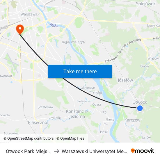 Otwock Park Miejski to Warszawski Uniwersytet Medyczny map