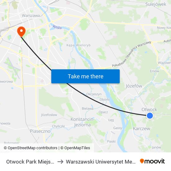 Otwock Park Miejski 01 to Warszawski Uniwersytet Medyczny map