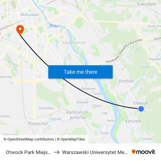Otwock Park Miejski to Warszawski Uniwersytet Medyczny map