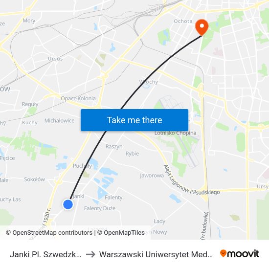 Janki Pl. Szwedzki to Warszawski Uniwersytet Medyczny map