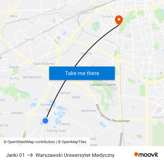 Janki 01 to Warszawski Uniwersytet Medyczny map