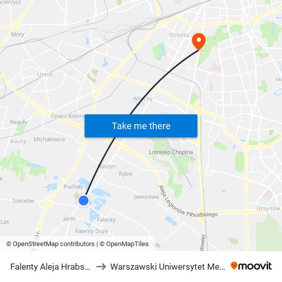 Falenty Aleja Hrabska 01 to Warszawski Uniwersytet Medyczny map