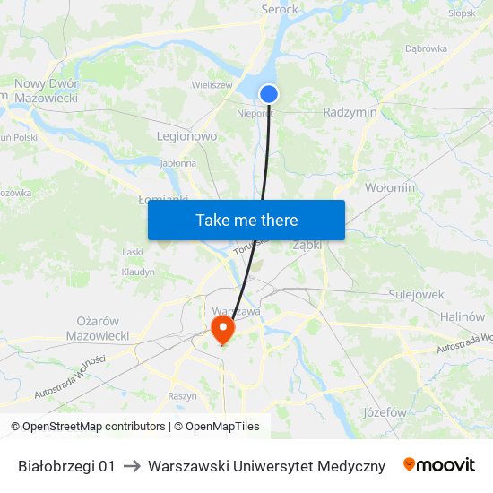 Białobrzegi 01 to Warszawski Uniwersytet Medyczny map