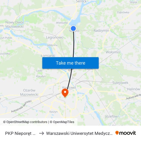 PKP Nieporęt 01 to Warszawski Uniwersytet Medyczny map