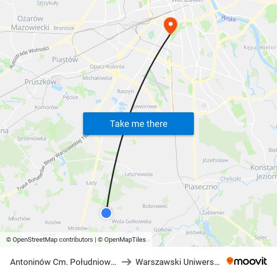 Antoninów Cm. Południowy-Brama Płd. to Warszawski Uniwersytet Medyczny map