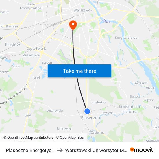 Piaseczno Energetyczna 01 to Warszawski Uniwersytet Medyczny map