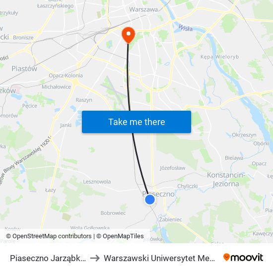 Piaseczno Jarząbka 01 to Warszawski Uniwersytet Medyczny map