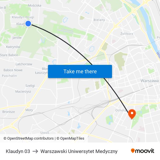 Klaudyn to Warszawski Uniwersytet Medyczny map