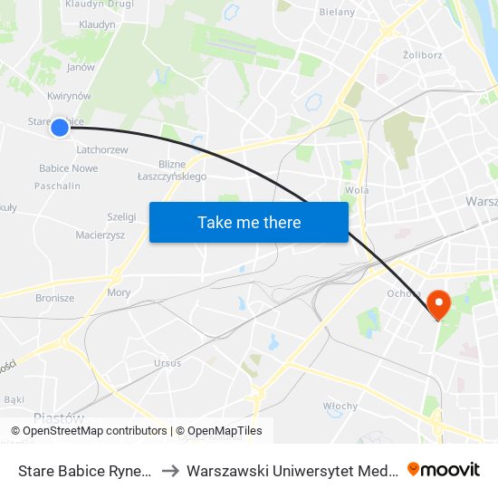 Stare Babice Rynek to Warszawski Uniwersytet Medyczny map