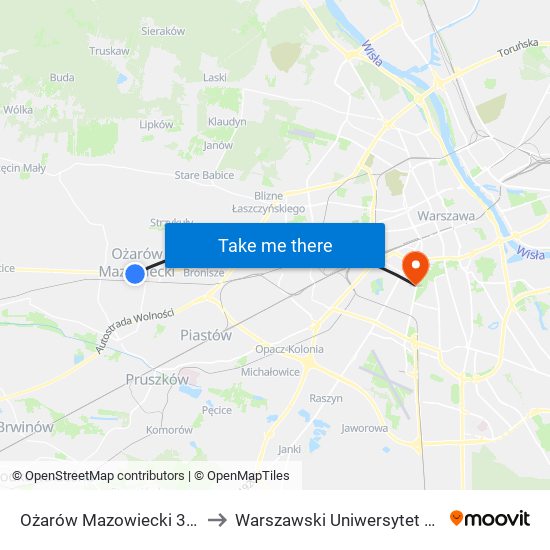 Ożarów Mazowiecki 3 Maja to Warszawski Uniwersytet Medyczny map