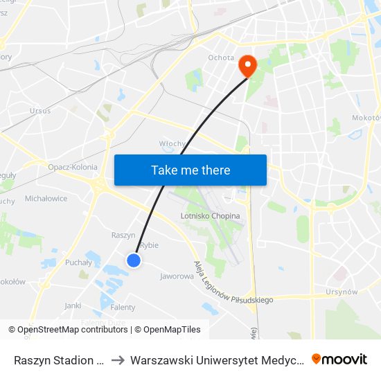 Raszyn Stadion to Warszawski Uniwersytet Medyczny map