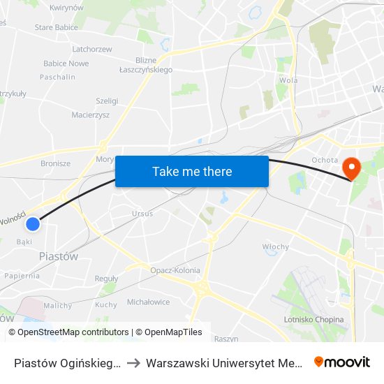 Piastów Ogińskiego 02 to Warszawski Uniwersytet Medyczny map