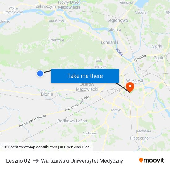 Leszno 02 to Warszawski Uniwersytet Medyczny map