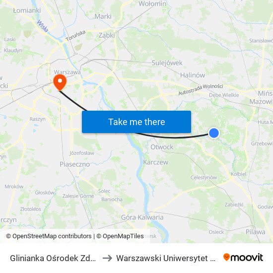 Glinianka Ośrodek Zdrowia 01 to Warszawski Uniwersytet Medyczny map