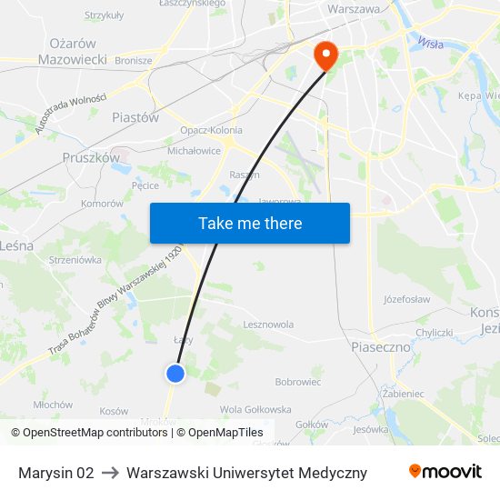Marysin 02 to Warszawski Uniwersytet Medyczny map