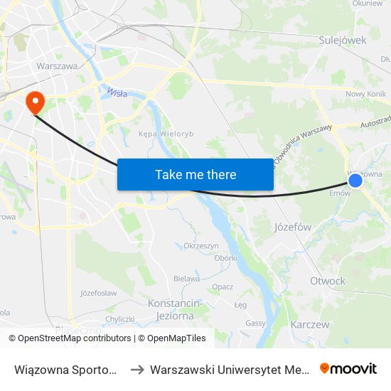 Wiązowna Sportowa 01 to Warszawski Uniwersytet Medyczny map