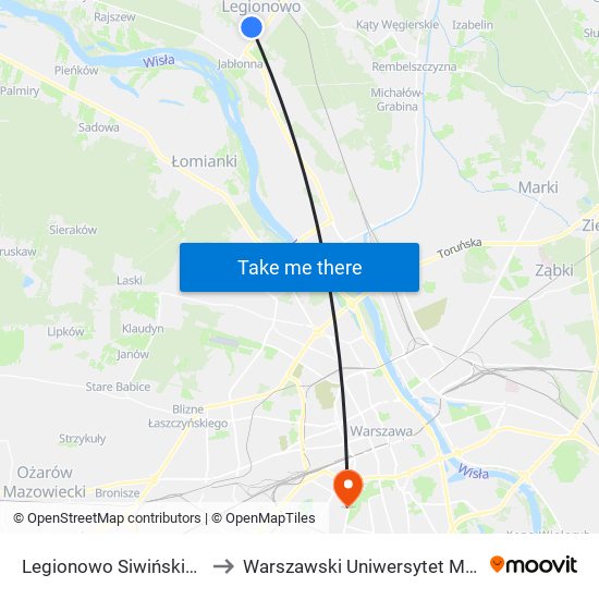 Legionowo Siwińskiego 01 to Warszawski Uniwersytet Medyczny map