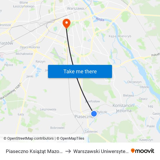 Piaseczno Książąt Mazowieckich 02 to Warszawski Uniwersytet Medyczny map