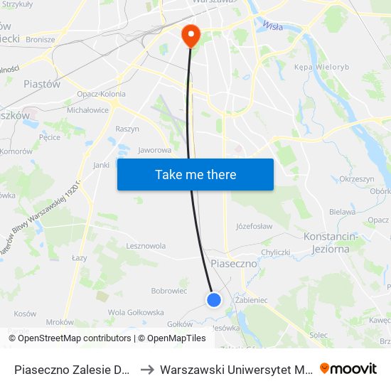 Piaseczno Zalesie Dolne 01 to Warszawski Uniwersytet Medyczny map