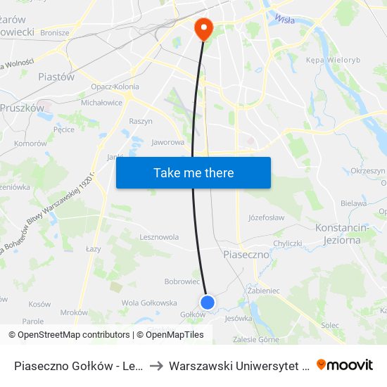 Piaseczno Gołków - Letnisko 01 to Warszawski Uniwersytet Medyczny map