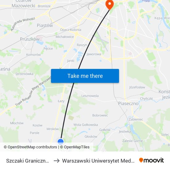 Szczaki Graniczna 01 to Warszawski Uniwersytet Medyczny map
