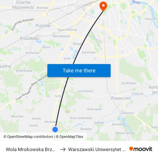 Wola Mrokowska Brzozowa 01 to Warszawski Uniwersytet Medyczny map