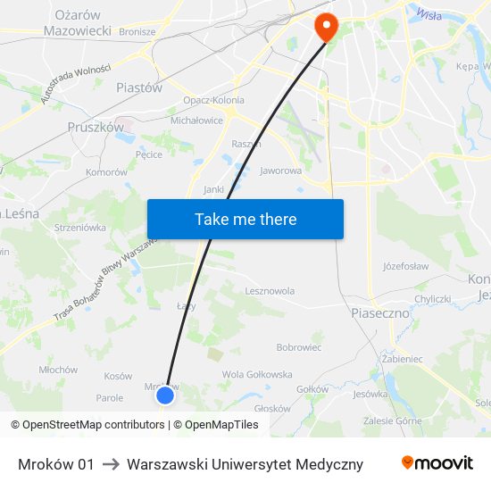 Mroków 01 to Warszawski Uniwersytet Medyczny map