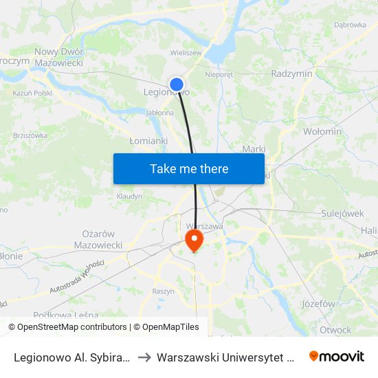 Legionowo Al. Sybiraków 02 to Warszawski Uniwersytet Medyczny map