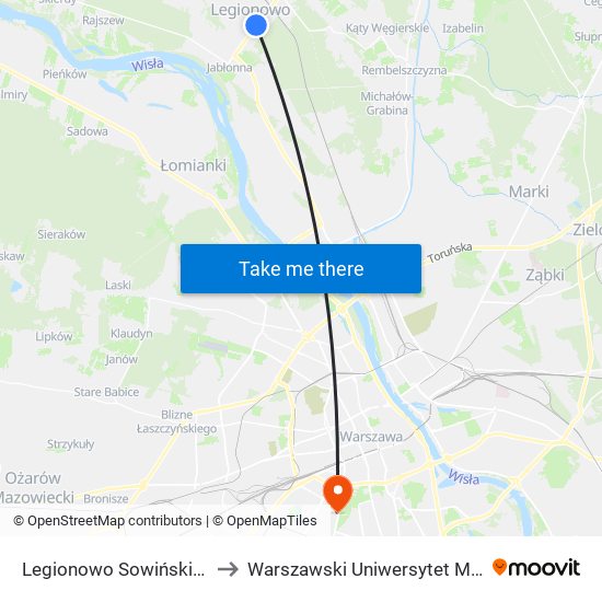 Legionowo Sowińskiego to Warszawski Uniwersytet Medyczny map