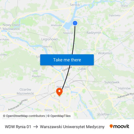 WDW Rynia 01 to Warszawski Uniwersytet Medyczny map