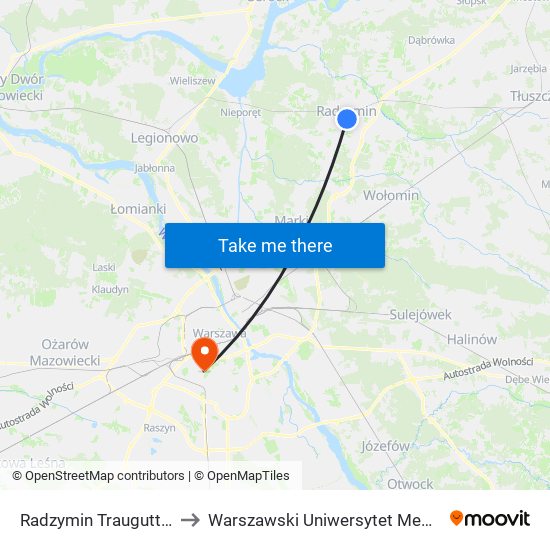 Radzymin Traugutta 02 to Warszawski Uniwersytet Medyczny map