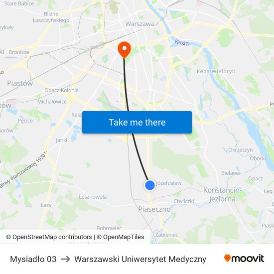 Mysiadło 03 to Warszawski Uniwersytet Medyczny map