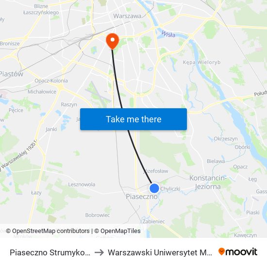 Piaseczno Strumykowa to Warszawski Uniwersytet Medyczny map