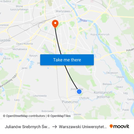 Julianów Srebrnych Świerków 02 to Warszawski Uniwersytet Medyczny map