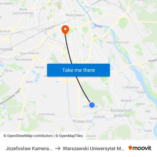 Józefosław Kameralna 02 to Warszawski Uniwersytet Medyczny map