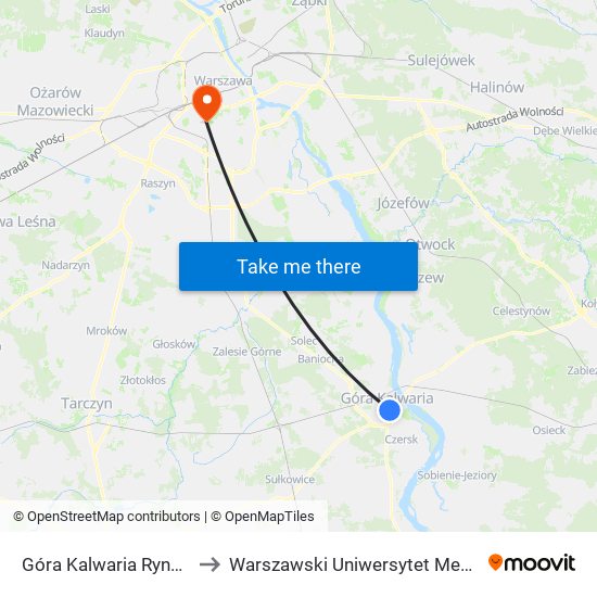 Góra Kalwaria Rynek 01 to Warszawski Uniwersytet Medyczny map