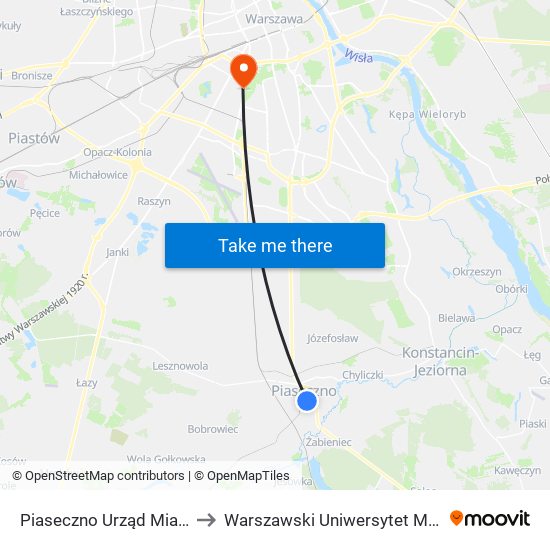 Piaseczno Urząd Miasta 03 to Warszawski Uniwersytet Medyczny map