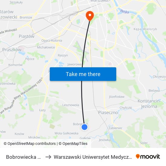 Bobrowiecka to Warszawski Uniwersytet Medyczny map