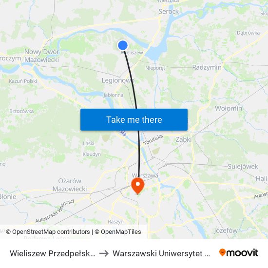 Wieliszew Przedpełskiego 02 to Warszawski Uniwersytet Medyczny map