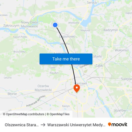 Olszewnica Stara 01 to Warszawski Uniwersytet Medyczny map